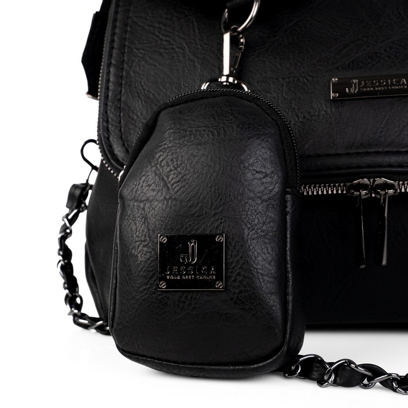 شنطة كروس جلد إيطالي مستورد أسود بدرعين (ستان + سلسلة) مع بوك صغير مقاس 30×20